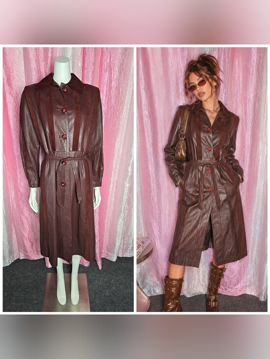 Unbranded Jackets & Blazers - Y2K Exquisite Brick Red Soft Leather Suede Retro Trench Coat Size Medium 8